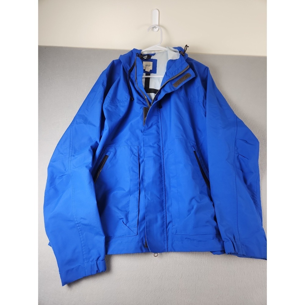 Lands End Canvas Hooded Blue Mens Windbreaker Rain Jacket Sz L Vintage